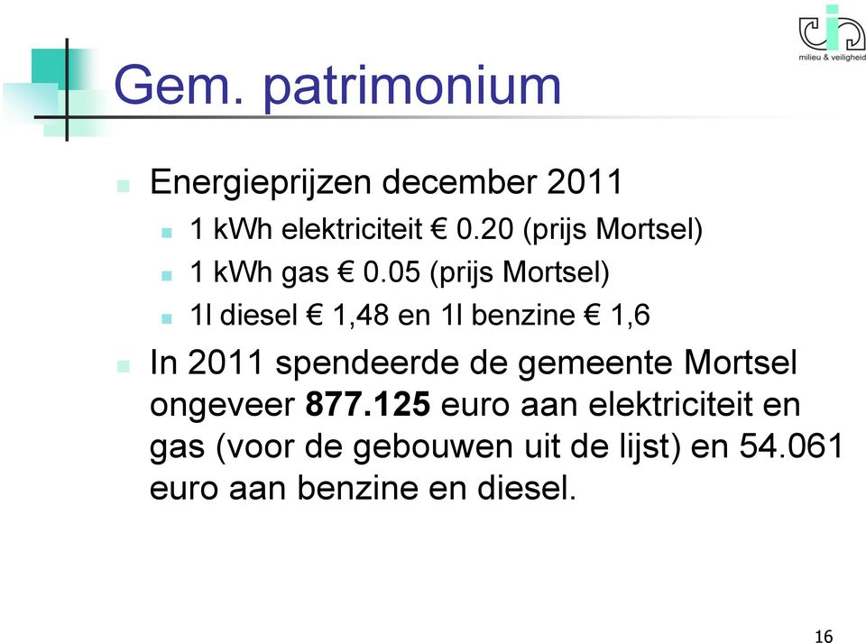 05 (prijs Mortsel) 1l diesel 1,48 en 1l benzine 1,6 In 2011 spendeerde de