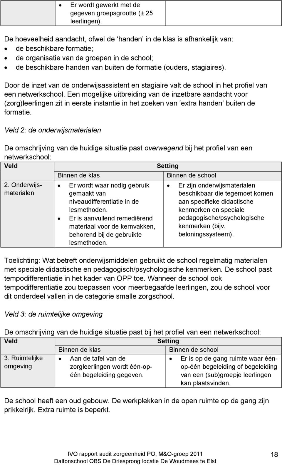 stagiaires). Door de inzet van de onderwijsassistent en stagiaire valt de school in het profiel van een netwerkschool.