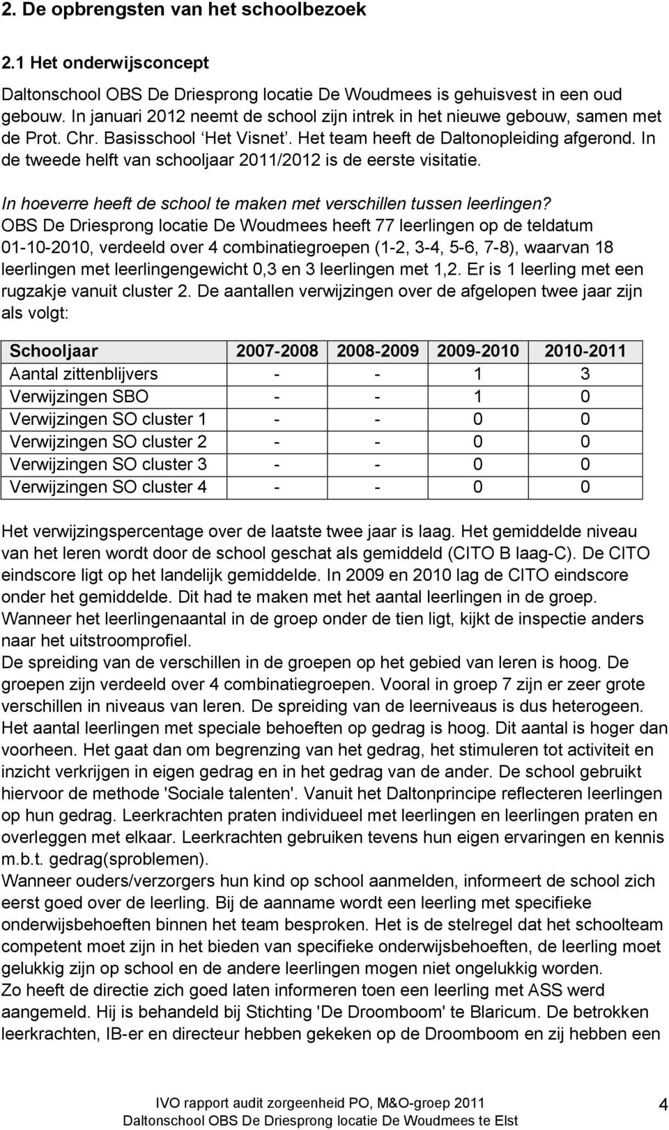 In de tweede helft van schooljaar 2011/2012 is de eerste visitatie. In hoeverre heeft de school te maken met verschillen tussen leerlingen?