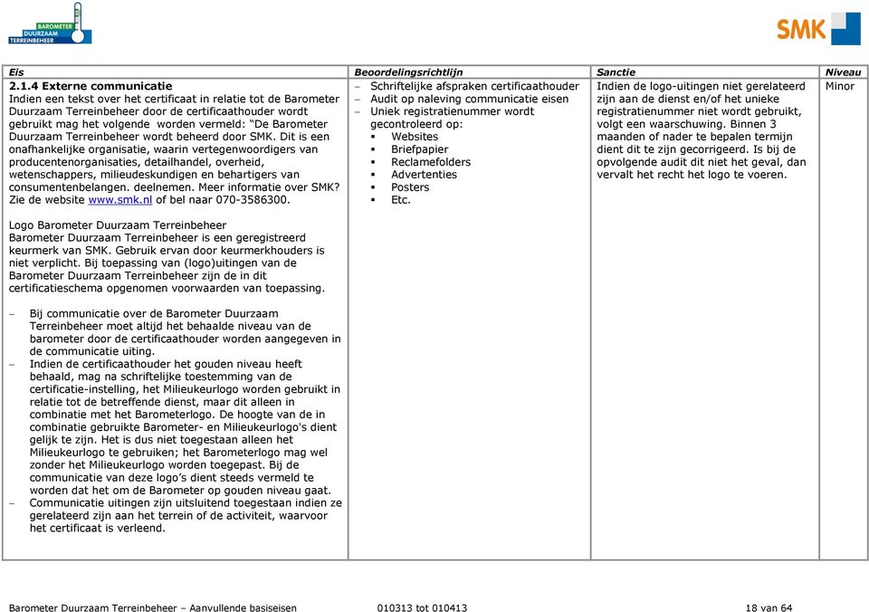 Schriftelijke afspraken certificaathouder Audit op naleving communicatie eisen Uniek registratienummer wordt gecontroleerd op: Indien de logo-uitingen niet gerelateerd zijn aan de dienst en/of het