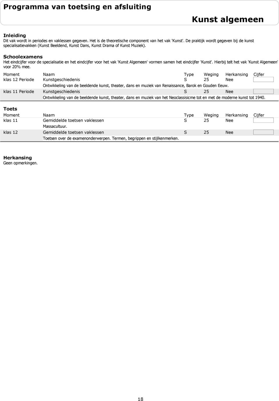 choolexamens Het eindcijfer voor de specialisatie en het eindcijfer voor het va k 'Kunst Algemeen' vormen samen het eindcijfer 'Kunst'. Hierbij te lt het vak 'Kunst Algemeen' voor 2% mee.
