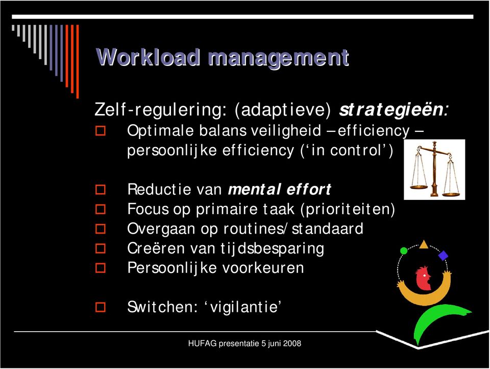 effort Focus op primaire taak (prioriteiten) Overgaan op routines/standaard Creëren