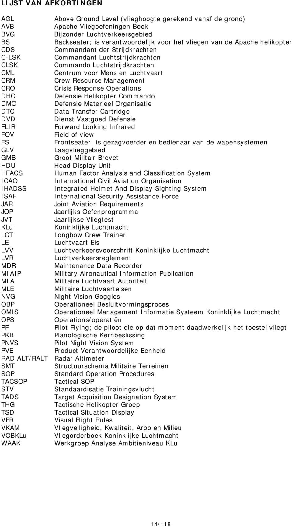 Management CRO Crisis Response Operations DHC Defensie Helikopter Commando DMO Defensie Materieel Organisatie DTC Data Transfer Cartridge DVD Dienst Vastgoed Defensie FLIR Forward Looking Infrared