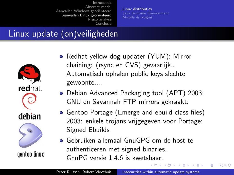 .. Debian Advanced Packaging tool (APT) 2003: GNU en Savannah FTP mirrors gekraakt: Gentoo Portage (Emerge and ebuild class