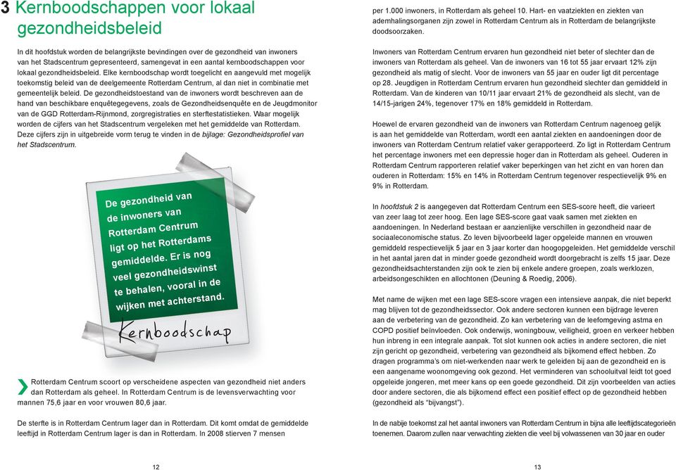 Elke kernboodschap wordt toegelicht en aangevuld met mogelijk toekomstig beleid van de deelgemeente Rotterdam Centrum, al dan niet in combinatie met gemeentelijk beleid.