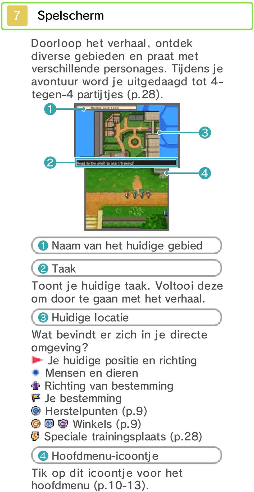 Voltooi deze om door te gaan met het verhaal. ❸ Huidige locatie Wat bevindt er zich in je directe omgeving?