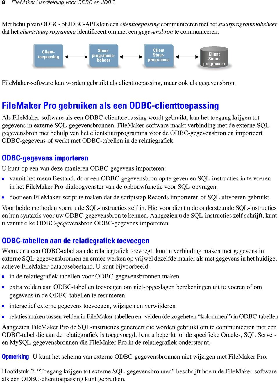 FileMaker Pro gebruiken als een ODBC-clienttoepassing Als FileMaker-software als een ODBC-clienttoepassing wordt gebruikt, kan het toegang krijgen tot gegevens in externe SQL-gegevensbronnen.