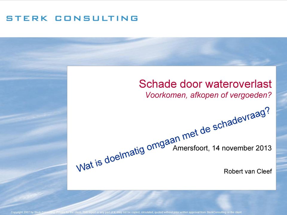 Robert van Cleef Copyright 2007 by Sterk Consulting. Private for the client.