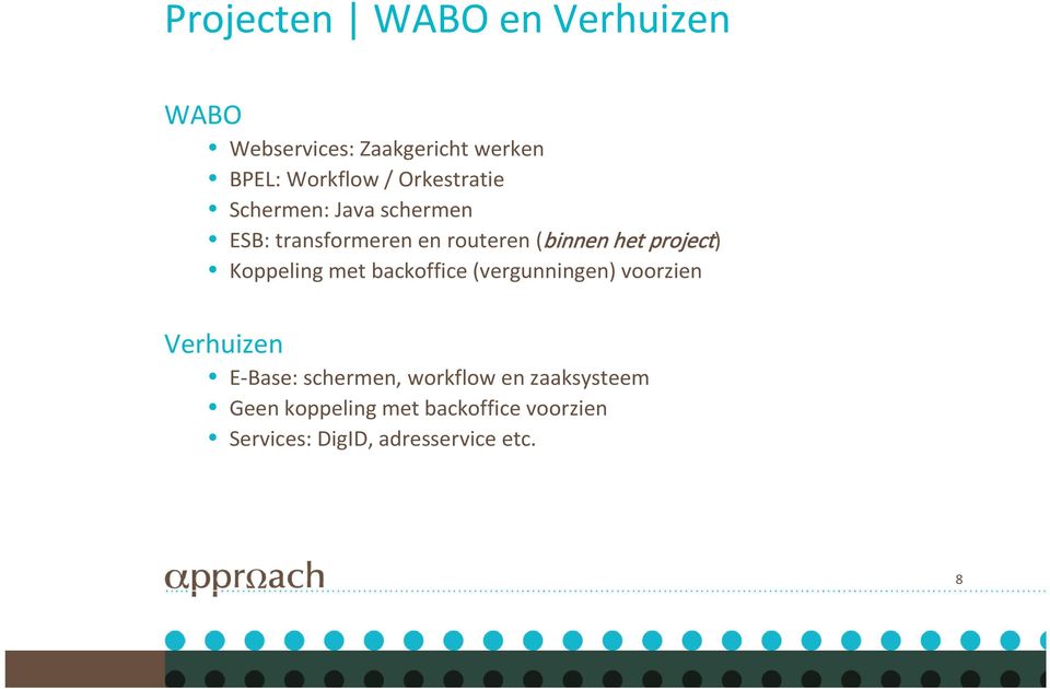 project) Koppeling met backoffice(vergunningen) voorzien Verhuizen E-Base: schermen,