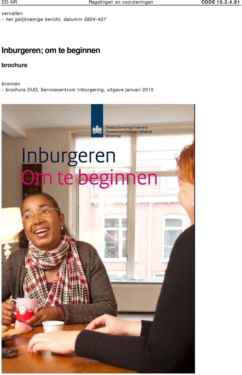 0804-427 Inburgeren; om te beginnen brochure bronnen