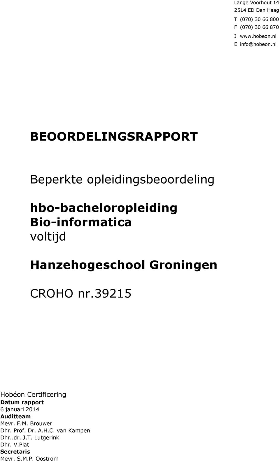Hanzehogeschool Groningen CRH nr.