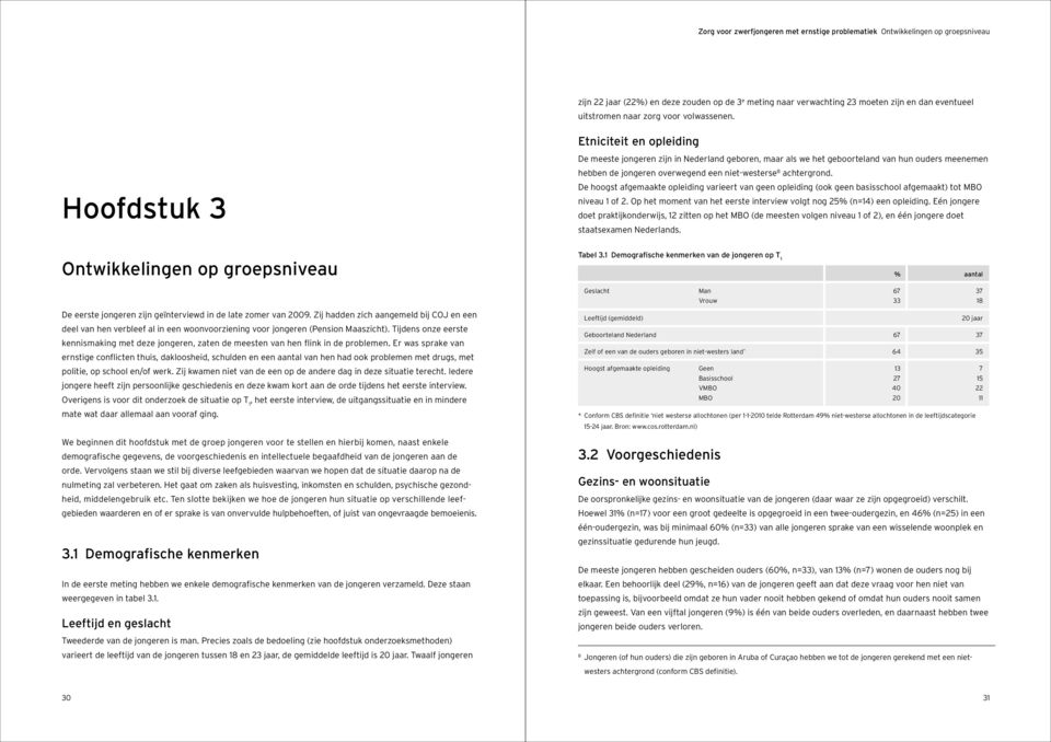 De hoogst afgemaakte opleiding varieert van geen opleiding (ook geen basisschool afgemaakt) tot MBO niveau 1 of 2. Op het moment van het eerste interview volgt nog 25% (n=14) een opleiding.