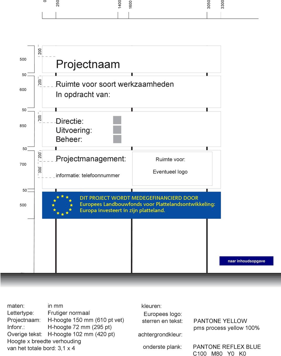 platteland. maten: in mm Lettertype: Frutiger normaal Projectnaam: H-hoogte 150 mm (610 pt vet) Infonr.