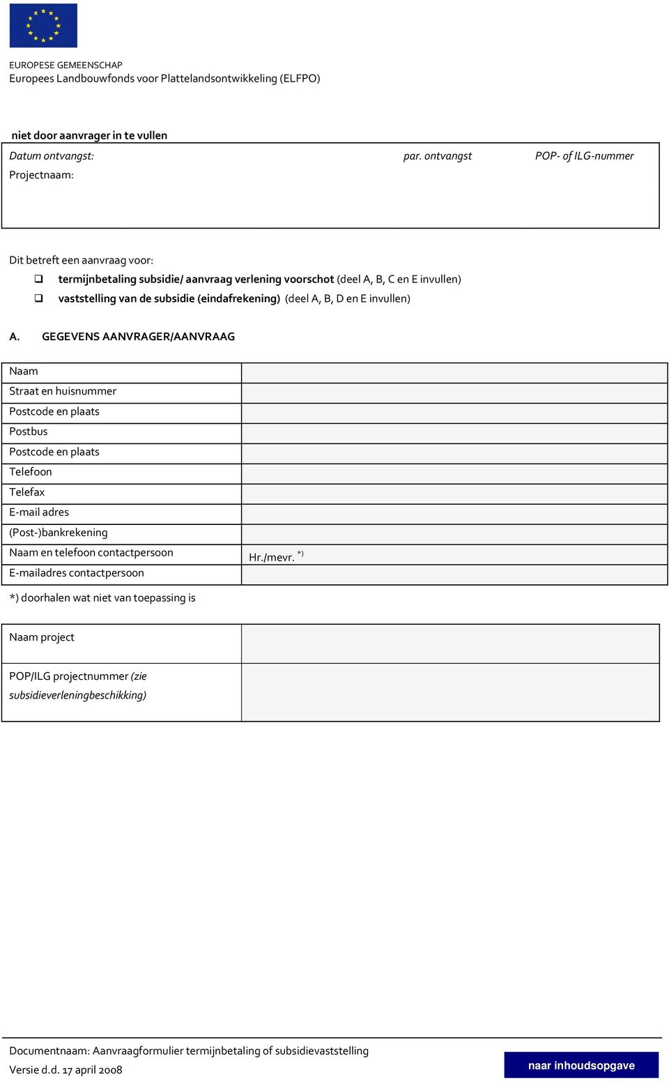 (eindafrekening) (deel A, B, D en E invullen) A.