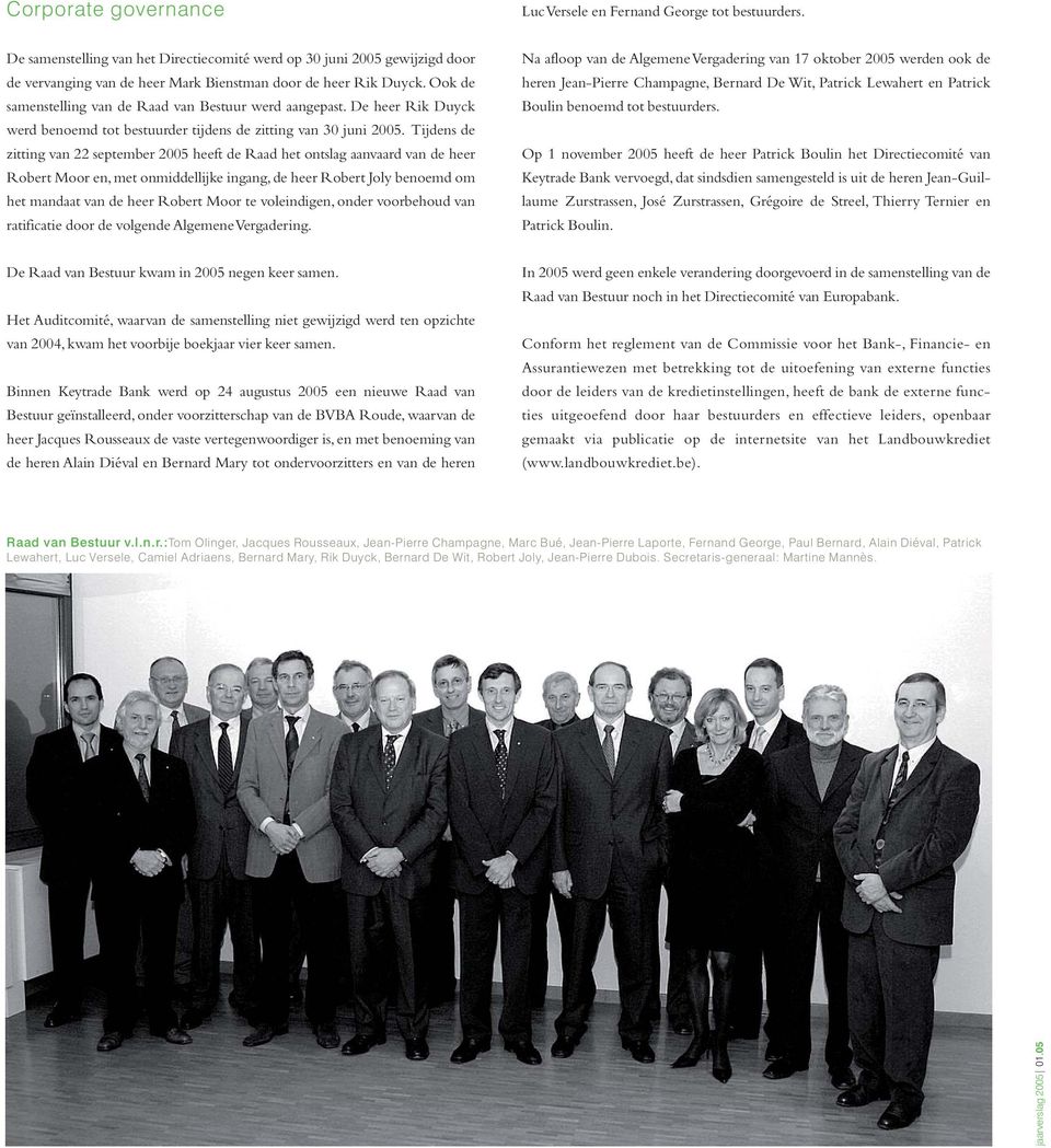 Ook de samenstelling van de Raad van Bestuur werd aangepast. De heer Rik Duyck werd benoemd tot bestuurder tijdens de zitting van 30 juni 2005.