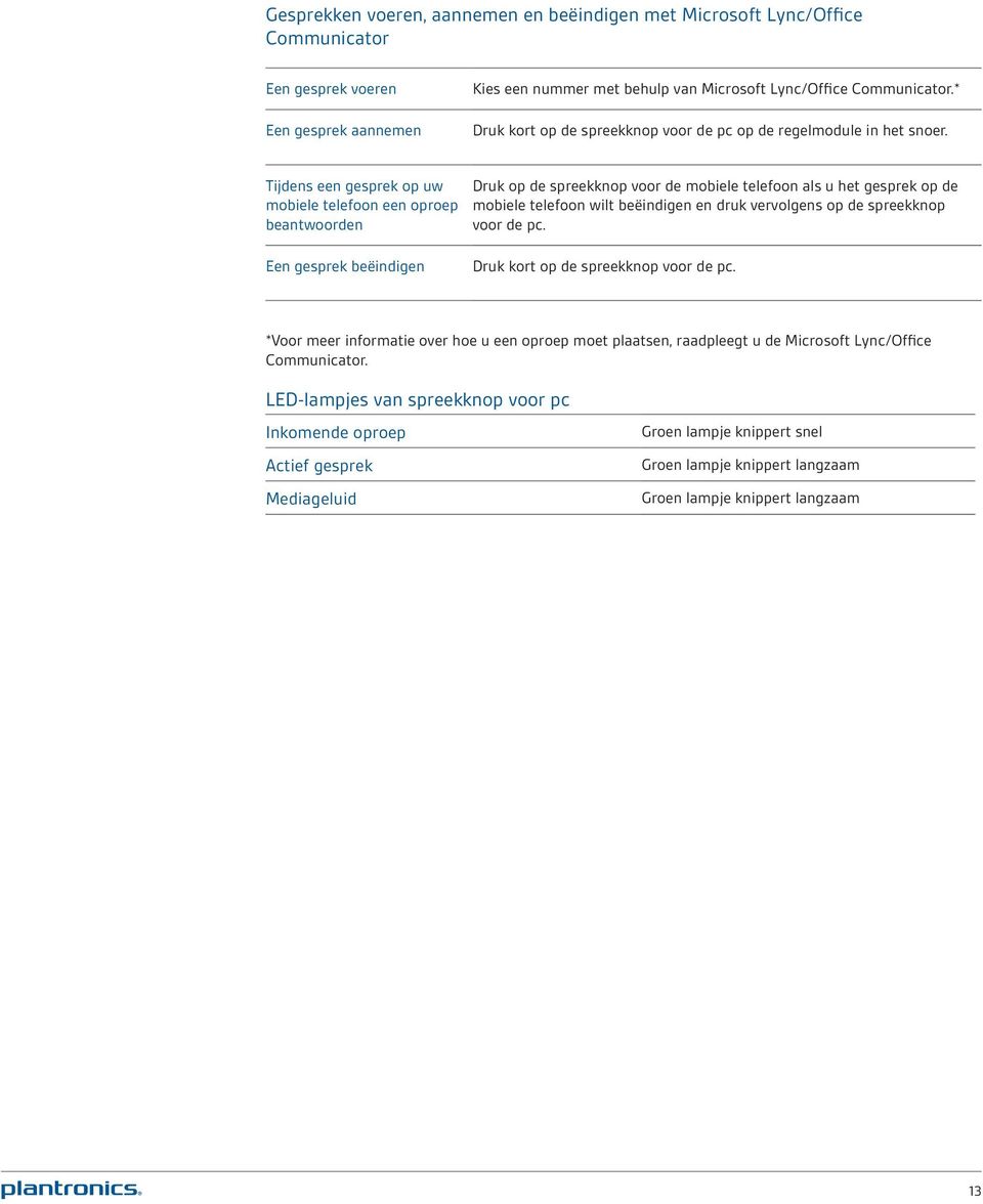 Tijdens een gesprek op uw mobiele telefoon een oproep beantwoorden Druk op de spreekknop voor de mobiele telefoon als u het gesprek op de mobiele telefoon wilt beëindigen en druk vervolgens op de