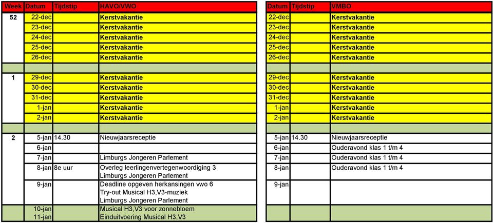 Kerstvakantie 2-jan Kerstvakantie 2 5-jan 14.30 Nieuwjaarsreceptie 5-jan 14.