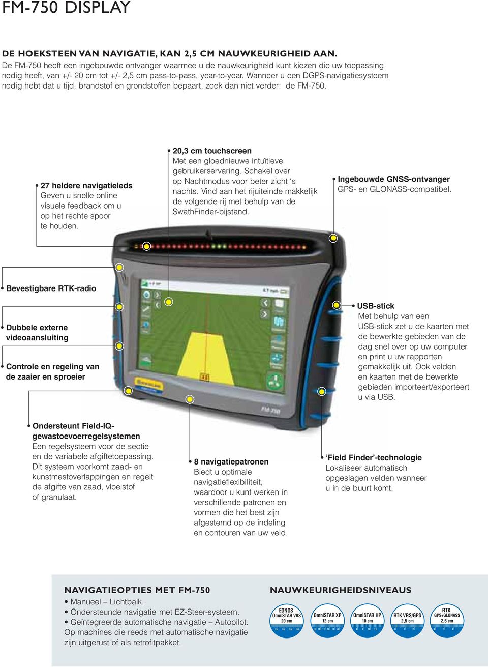 Wanneer u een DGPS-navigatiesysteem nodig hebt dat u tijd, brandstof en grondstoffen bepaart, zoek dan niet verder: de FM-750.