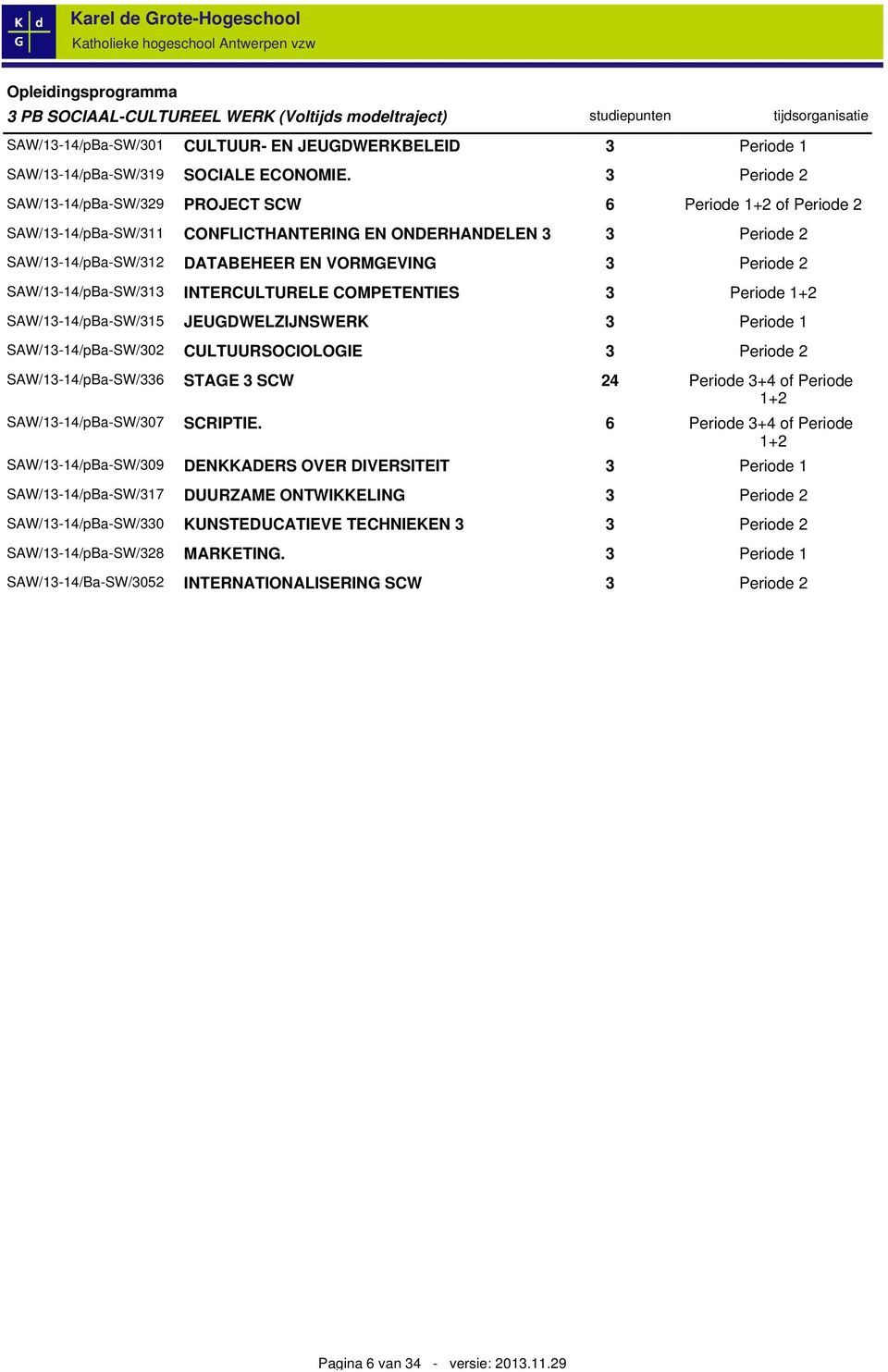 3 Periode 2 SAW/13-14/pBa-SW/329 PROJECT SCW 6 Periode 1+2 of Periode 2 SAW/13-14/pBa-SW/311 CONFLICTHANTERING EN ONDERHANDELEN 3 3 Periode 2 SAW/13-14/pBa-SW/312 DATABEHEER EN VORMGEVING 3 Periode 2