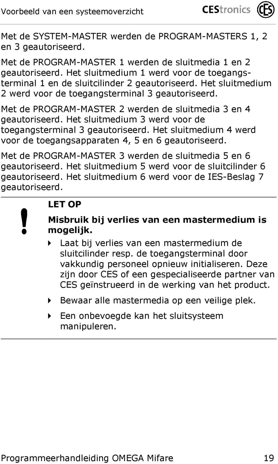 Met de PROGRAM-MASTER 2 werden de sluitmedia 3 en 4 geautoriseerd. Het sluitmedium 3 werd voor de toegangsterminal 3 geautoriseerd.