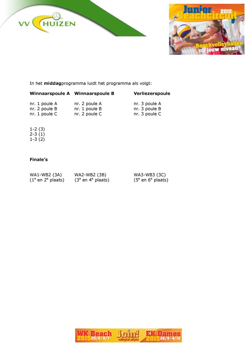 1 poule B nr. 3 poule B nr. 1 poule C nr. 2 poule C nr.