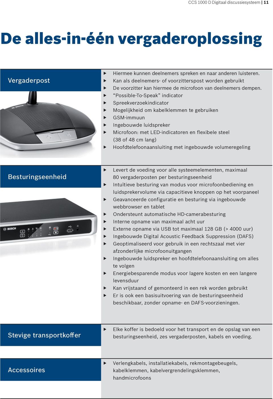 Possible-To-Speak indicator Spreekverzoekindicator Mogelijkheid om kabelklemmen te gebruiken GSM-immuun Ingebouwde luidspreker Microfoon: met LED-indicatoren en flexibele steel (38 of 48 cm lang)