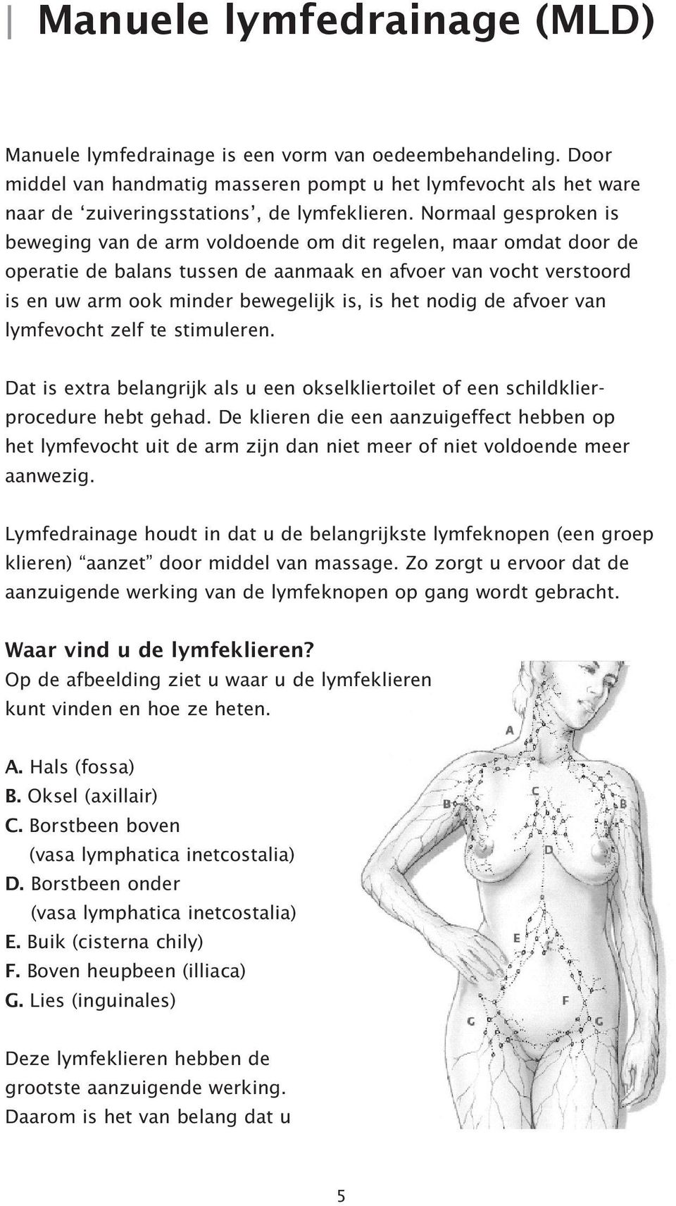 nodig de afvoer van lymfevocht zelf te stimuleren. Dat is extra belangrijk als u een okselkliertoilet of een schildklierprocedure hebt gehad.