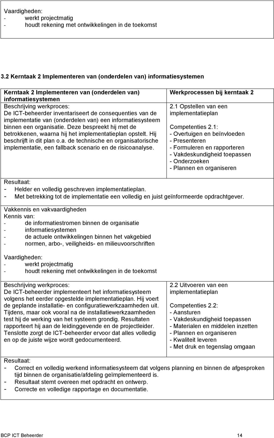 implementatie van (onderdelen van) een informatiesysteem binnen een organisatie. Deze bespreekt hij met de betrokkenen, waarna hij het implementatieplan opstelt. Hij beschrijft in dit plan o.a. de technische en organisatorische implementatie, een fallback scenario en de risicoanalyse.