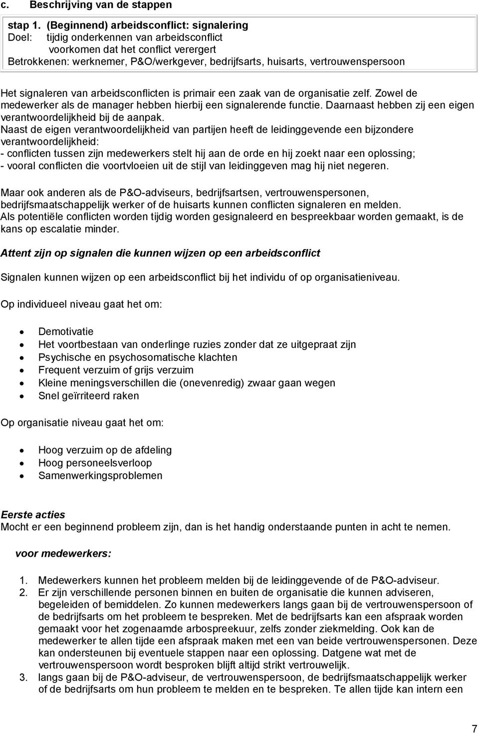 vertrouwenspersoon Het signaleren van arbeidsconflicten is primair een zaak van de organisatie zelf. Zowel de medewerker als de manager hebben hierbij een signalerende functie.