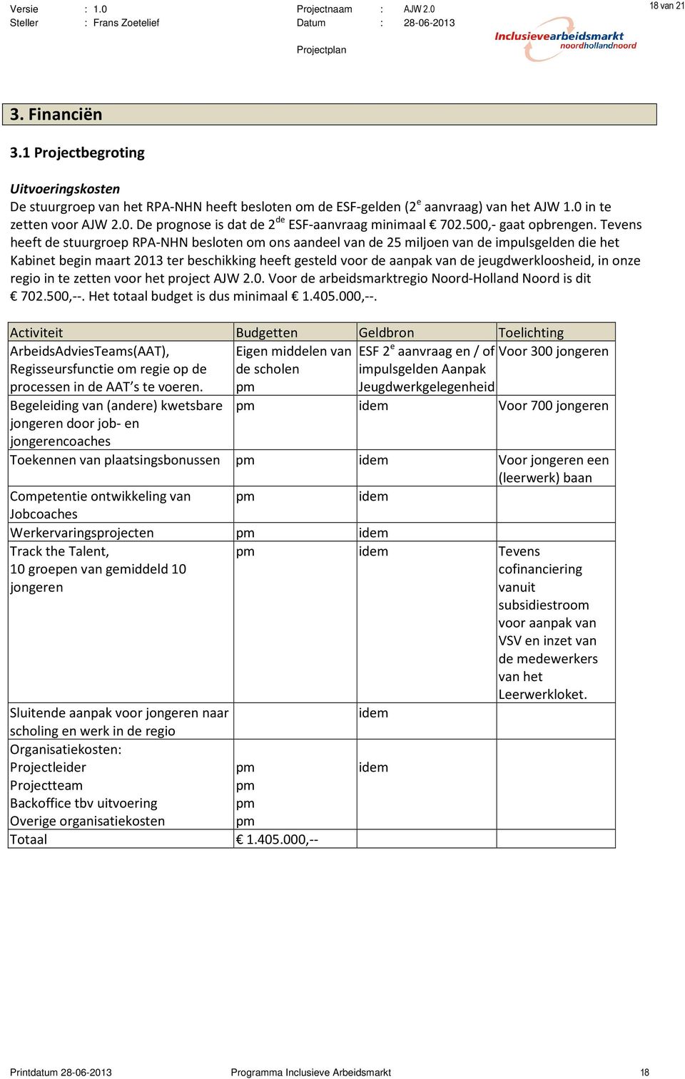 Tevens heeft de stuurgroep RPA-NHN besloten om ons aandeel van de 25 miljoen van de impulsgelden die het Kabinet begin maart 2013 ter beschikking heeft gesteld voor de aanpak van de