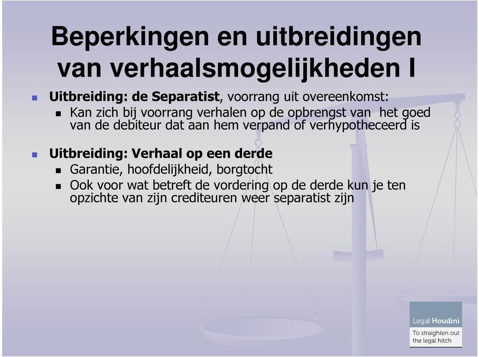 verpand of verhypotheceerd is Uitbreiding: Verhaal op een derde Garantie, hoofdelijkheid, borgtocht