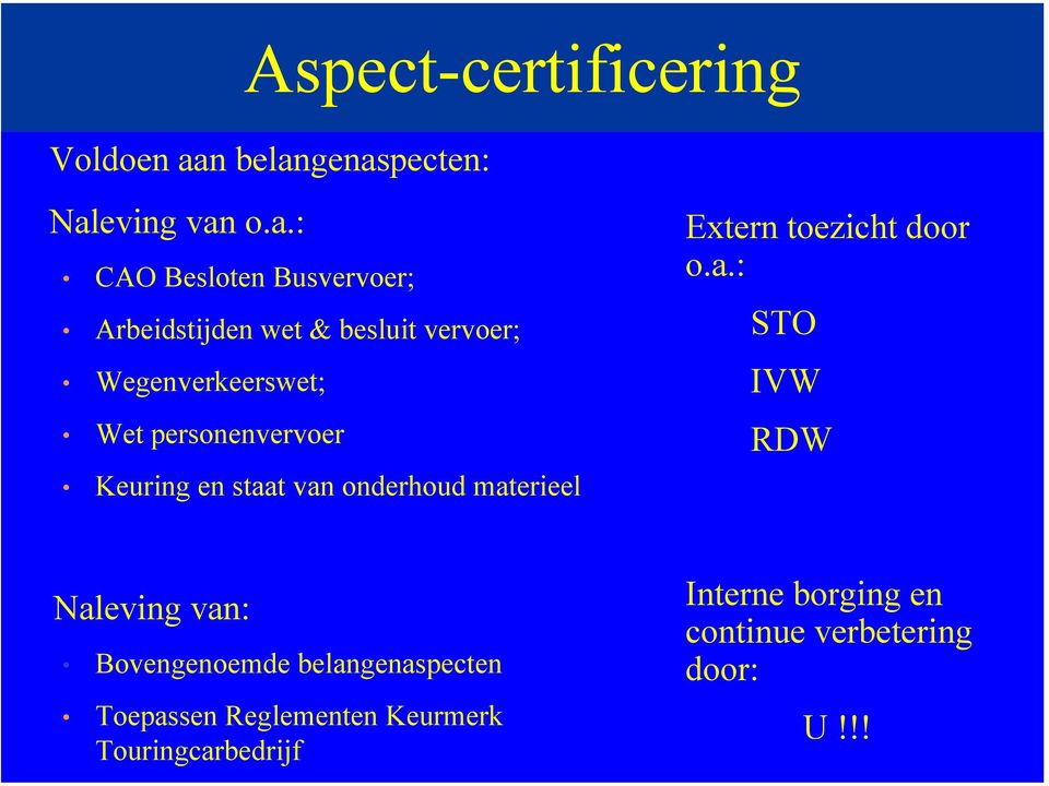 genaspecten: Naleving van o.a.: CAO Besloten Busvervoer; Arbeidstijden wet & besluit vervoer;