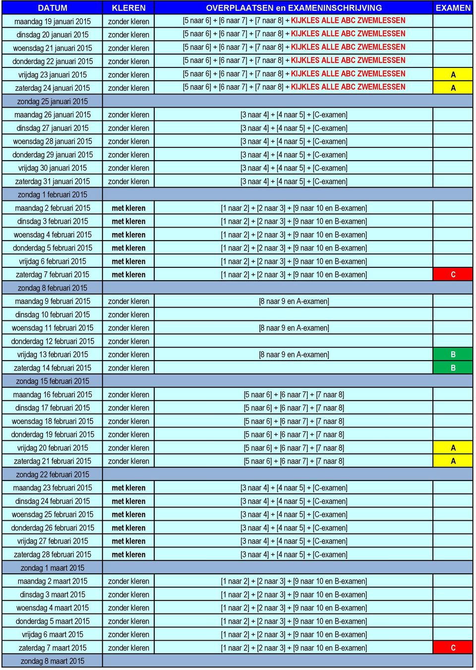 KIJKLES ALLE ABC ZWEMLESSEN vrijdag 23 januari 2015 zonder kleren [5 naar 6] + [6 naar 7] + [7 naar 8] + KIJKLES ALLE ABC ZWEMLESSEN A zaterdag 24 januari 2015 zonder kleren [5 naar 6] + [6 naar 7] +