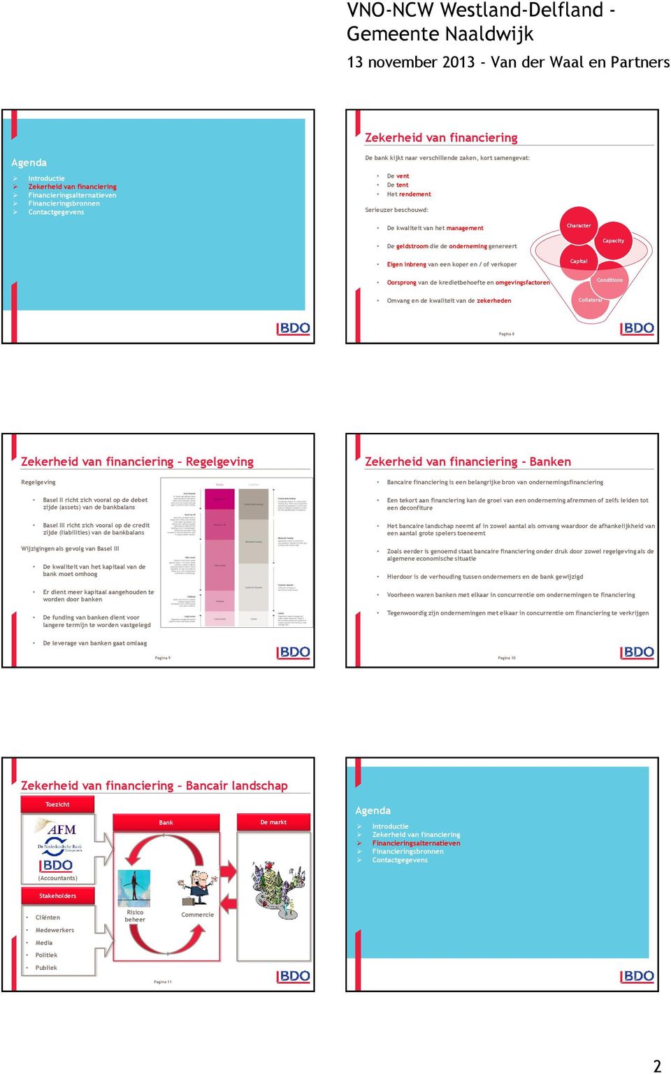 Collateral 8 Pagina 8 Conditions Zekerheid van financiering Regelgeving Regelgeving Basel II richt zich vooral op de debet zijde (assets) van de bankbalans Basel III richt zich vooral op de credit