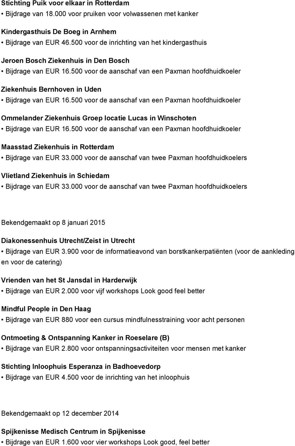 Rotterdam Vlietland Ziekenhuis in Schiedam Bekendgemaakt op 8 januari 2015 Diakonessenhuis Utrecht/Zeist in Utrecht Bijdrage van EUR 3.