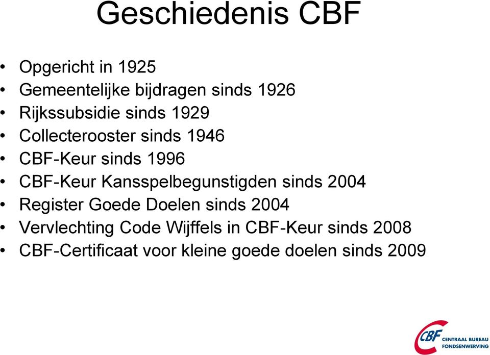 CBF-Keur Kansspelbegunstigden sinds 2004 Register Goede Doelen sinds 2004