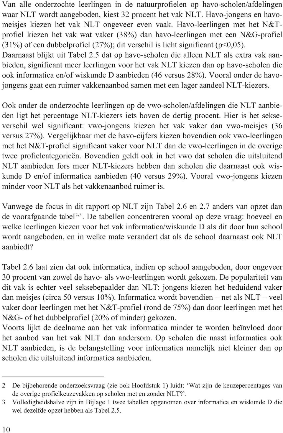 Havo-leerlingen met het N&Tprofiel kiezen het vak wat vaker (38%) dan havo-leerlingen met een N&G-profiel (31%) of een dubbelprofiel (7%); dit verschil is licht significant (p<0,05).