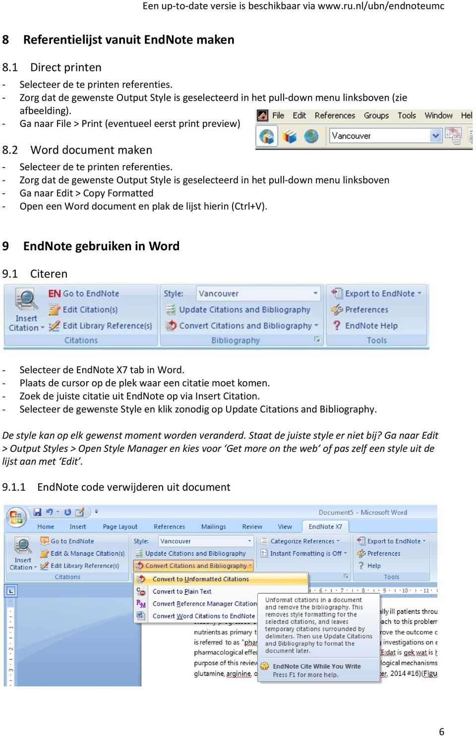 - Zorg dat de gewenste Output Style is geselecteerd in het pull-down menu linksboven - Ga naar Edit > Copy Formatted - Open een Word document en plak de lijst hierin (Ctrl+V).