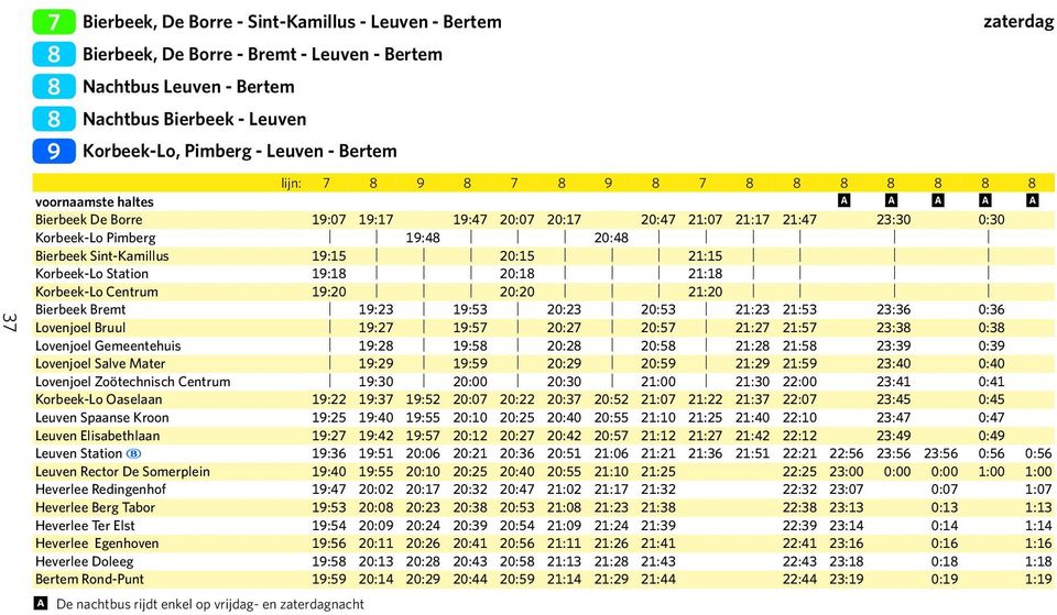 1:15 20:15 21:15 Korbeek-Lo Station 1:1 20:1 21:1 Korbeek-Lo Centrum 1:20 20:20 21:20 Bierbeek Bremt 1:23 1:53 20:23 20:53 21:23 21:53 23:36 0:36 Lovenjoel Bruul 1:2 1:5 20:2 20:5 21:2 21:5 23:3 0:3