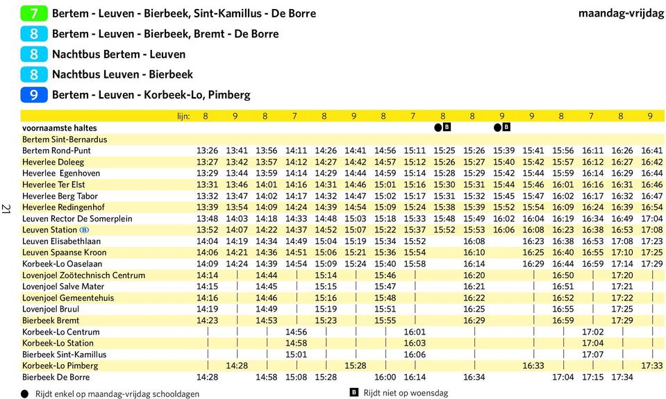 15:56 16:11 16:26 16:41 Heverlee Doleeg 13:2 13:42 13:5 14:12 14:2 14:42 14:5 15:12 15:26 15:2 15:40 15:42 15:5 16:12 16:2 16:42 Heverlee Egenhoven 13:2 13:44 13:5 14:14 14:2 14:44 14:5 15:14 15:2