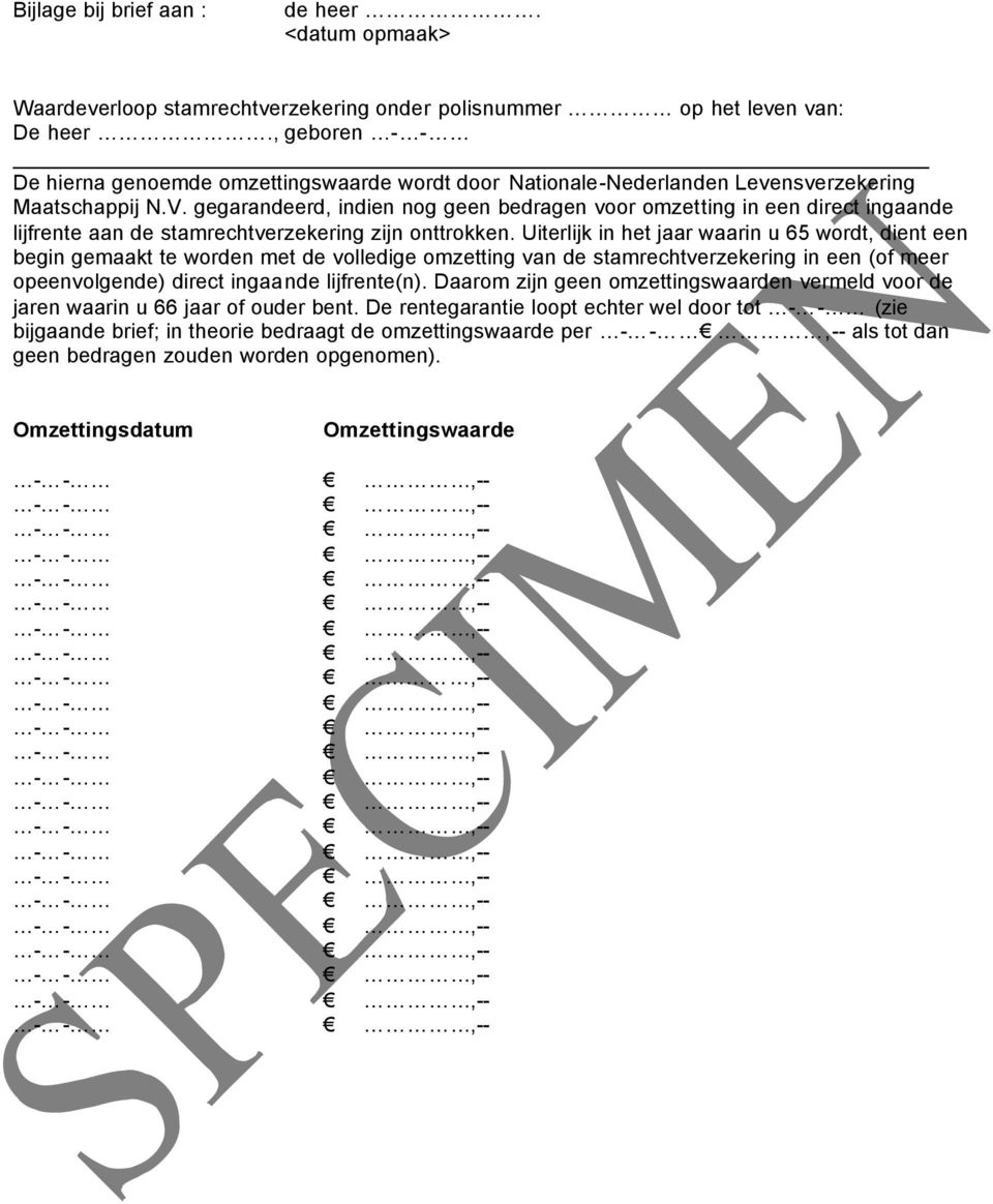 gegarandeerd, indien nog geen bedragen voor omzetting in een direct ingaande lijfrente aan de stamrechtverzekering zijn onttrokken.