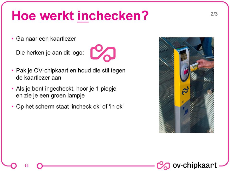 OV-chipkaart en houd die stil tegen de kaartlezer aan Als je