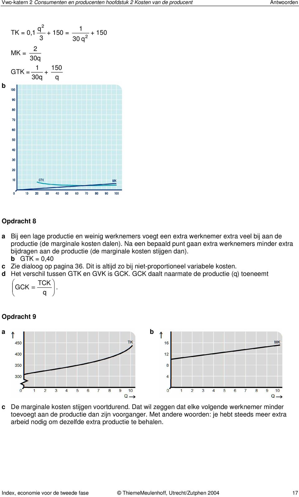 Na een bepaald punt gaan extra werknemers minder extra bijdragen aan de productie (de marginale kosten stijgen dan). b GTK = 0,40 c Zie dialoog op pagina 36.