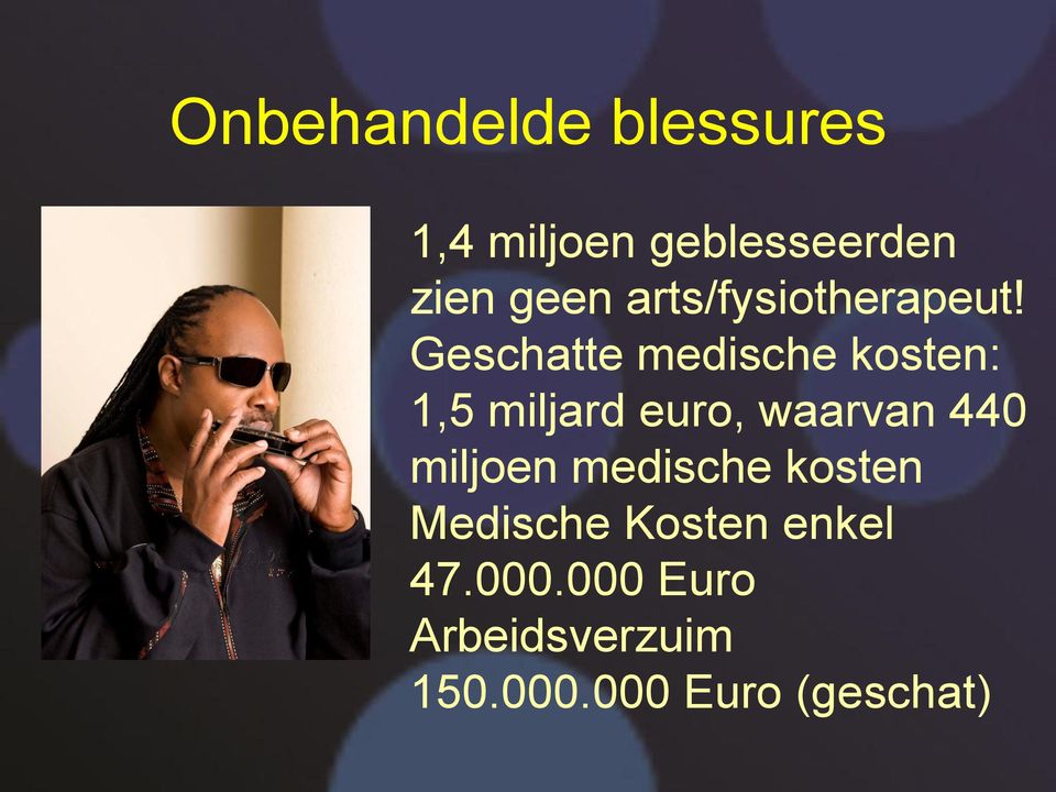 Geschatte medische kosten: 1,5 miljard euro, waarvan 440