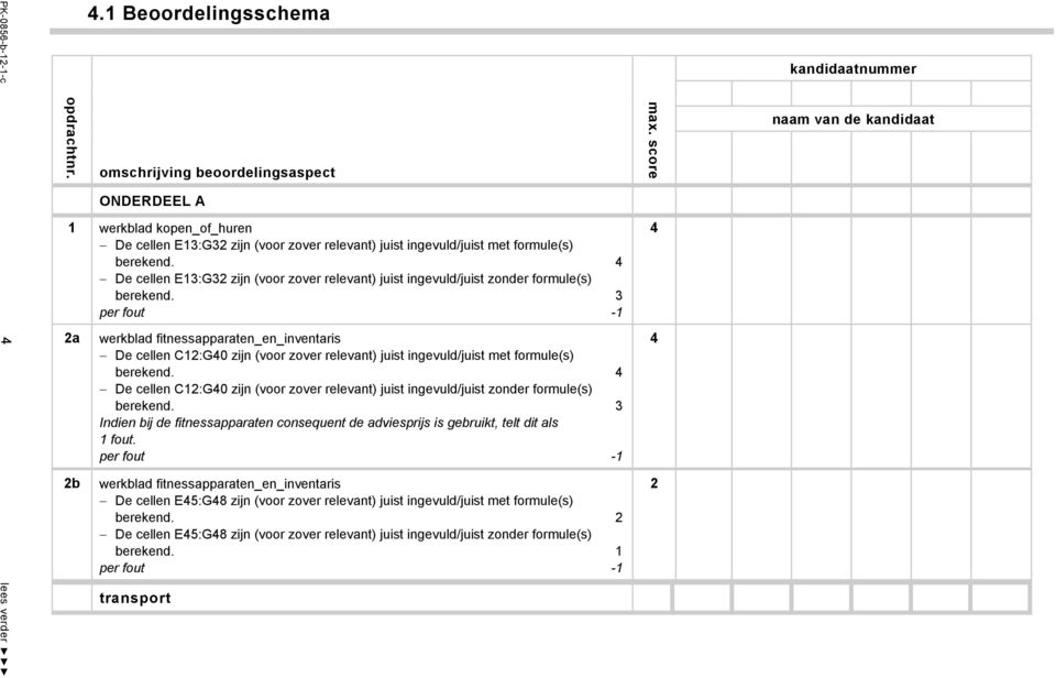 3 a b werkblad fitnessapparaten_en_inventaris De cellen C1:G40 zijn (voor zover relevant) juist ingevuld/juist met formule(s) berekend.