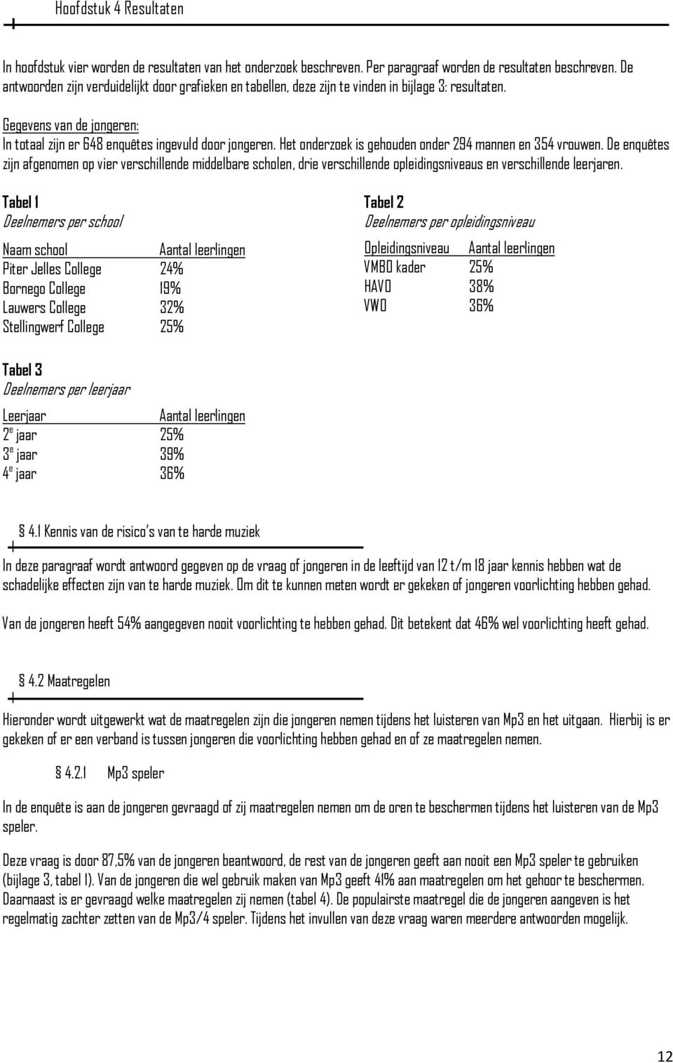 Het onderzoek is gehouden onder 294 mannen en 354 vrouwen. De enquêtes zijn afgenomen op vier verschillende middelbare scholen, drie verschillende opleidingsniveaus en verschillende leerjaren.