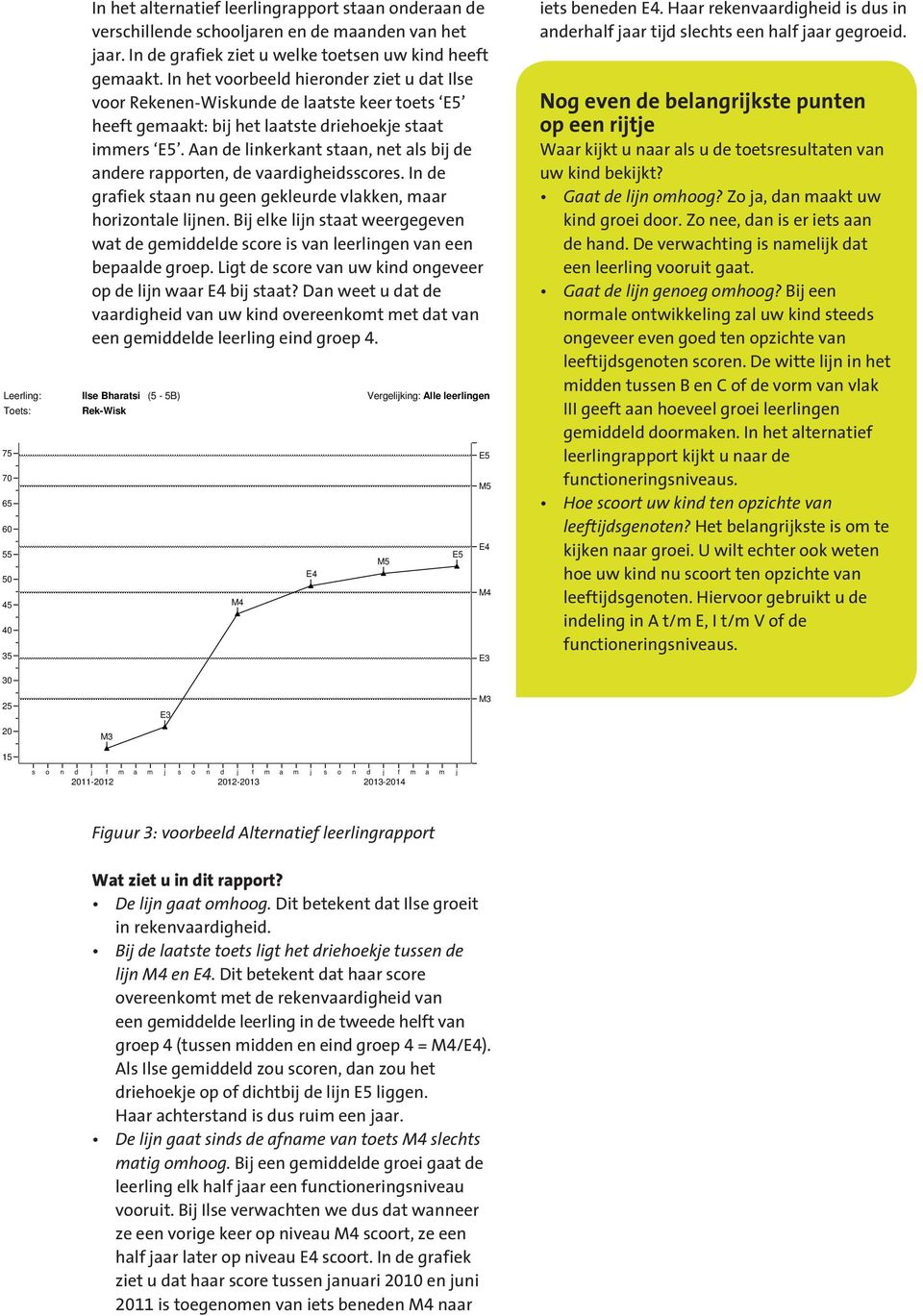 Aan de linkerkant staan, net als bij de andere rapporten, de vaardigheidsscores. In de grafiek staan nu geen gekleurde vlakken, maar horizontale lijnen.