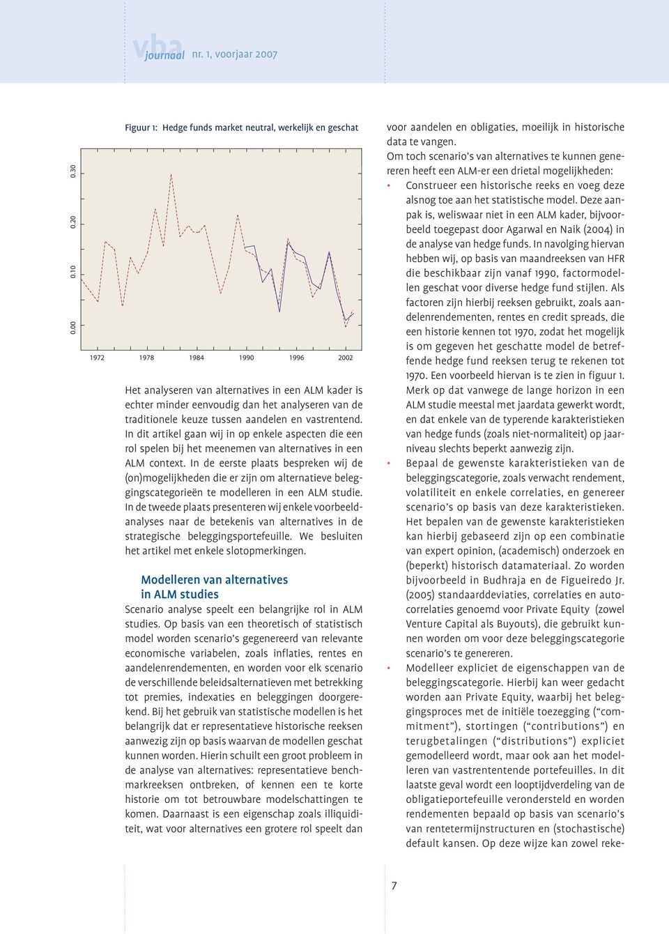 traditionele keuze tussen aandelen en vastrentend. In dit artikel gaan wij in op enkele aspecten die een rol spelen bij het meenemen van alternatives in een ALM context.