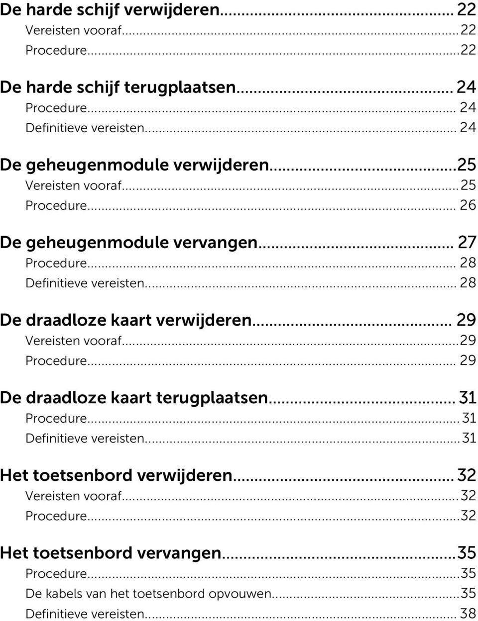 .. 28 De draadloze kaart verwijderen... 29 Vereisten vooraf...29 Procedure... 29 De draadloze kaart terugplaatsen... 31 Procedure...31 Definitieve vereisten.