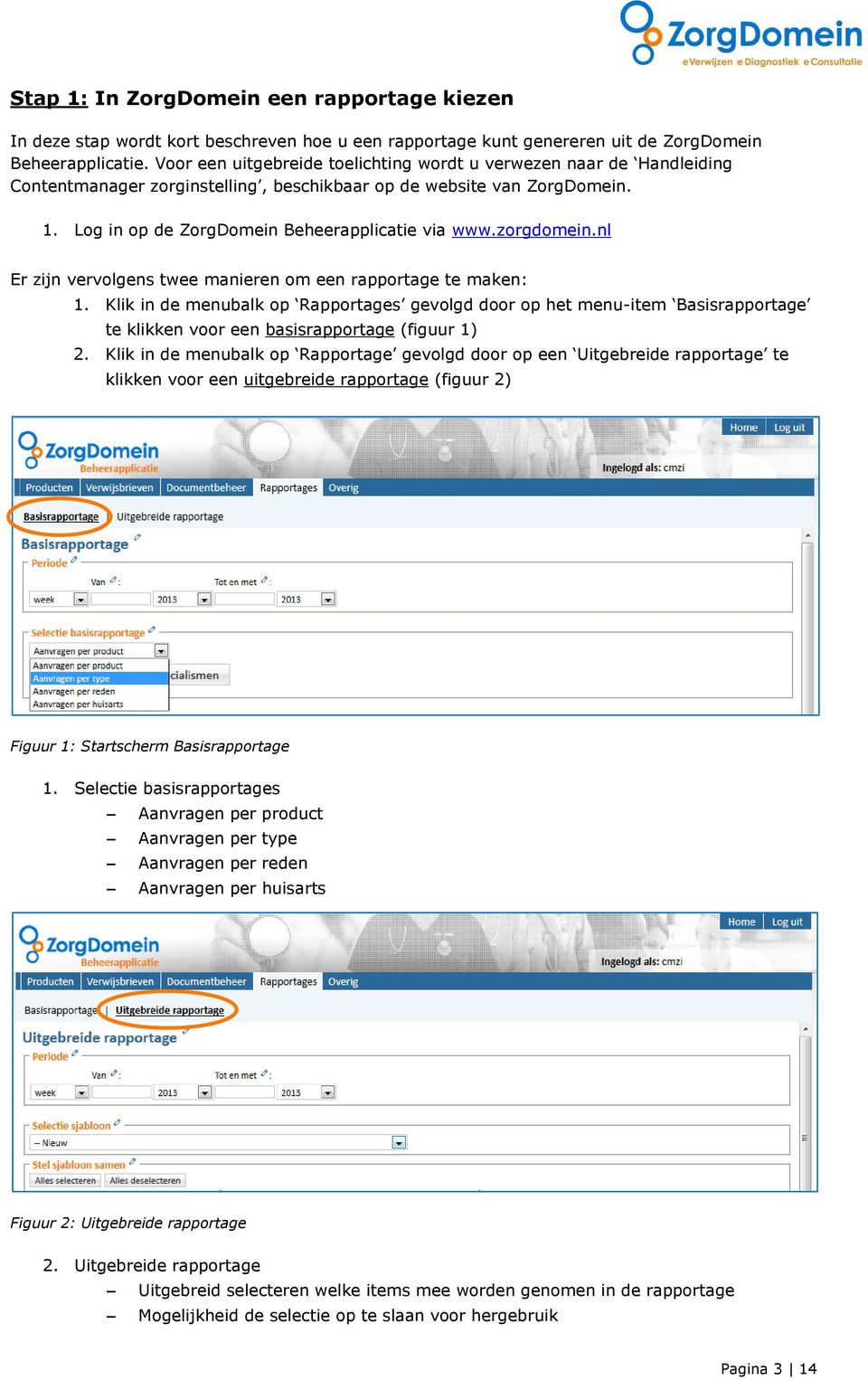 zorgdomein.nl Er zijn vervolgens twee manieren om een rapportage te maken: 1.